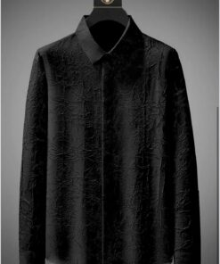 Men's Exclusive Black Cotton Fabric Italian Crush Shirt
