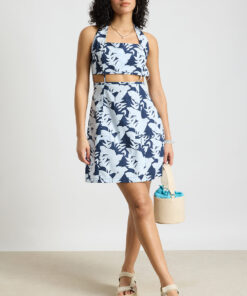 Floral Botanical Blue Poplin Summer Dress