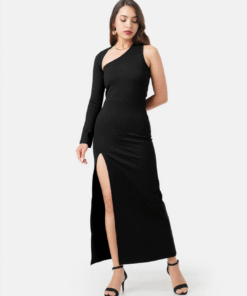 Black Asymmetrical Evening Maxi Dress