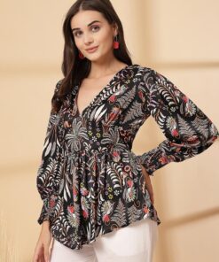Fashion-Forward Printed Puff Sleeve Top for Women