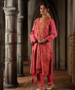 Pantalms Crafts Aari Woollen Straight Kurta Set with Dupatta