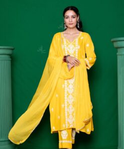 Rayon  Solid Women's 3 PC Long Kurta Set - Yellow