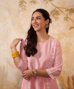 Chanderi  Solid Women's 2 PC Long Kurta Set - Pink