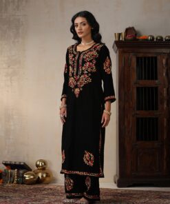 Velvet  Solid Women's 2 PC Long Kurta Set - Black