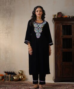Velvet  Solid Women's 2 PC Long Kurta Set - Navy Blue