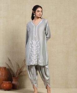 Chanderi  Solid Women's 2PC Dhoti Kurta Set -Grey
