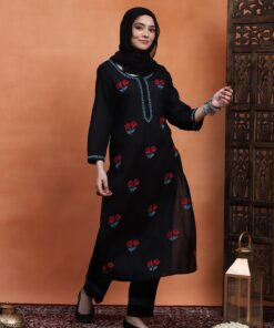 Cotton  Solid Women's 2PC Long Kurta Set  - Black