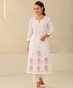 Cotton  Solid Women's 2 PC Long Kurta Set - White