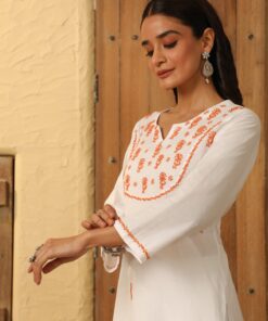 Cotton  Solid Women's 2 PC Long Kurta Set - White