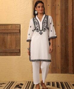 Cotton  Solid Women's 2 PC Short Kurta Set - White