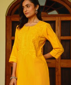Soha  Cotton Straight Kurta Set - Yellow