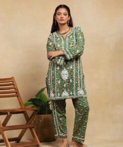 Cotton  Printed Women's 2PC Short Kurta Set - Green
