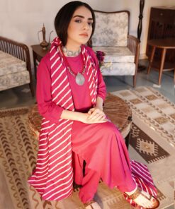 Magenta Kurta Set for Women with Straight Pants & Dupatta