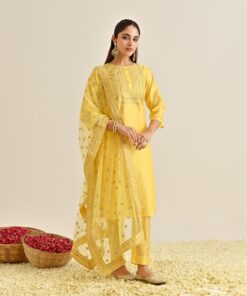 Yellow Festive Embroidered Kurta Set with Embroidered Dupatta